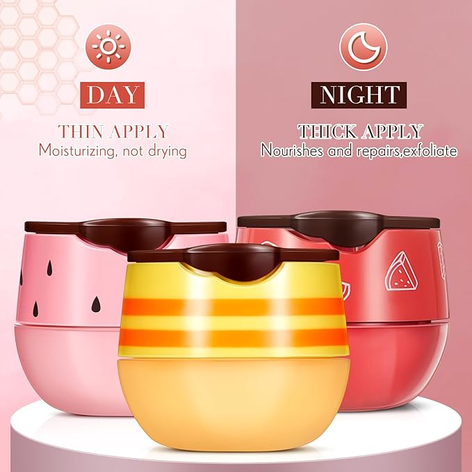 12 Pcs Bee Lip Balm Honey Pot with Brush Propolis Lip Mask Overnight, Moisturizing Hydrating Lip Sleeping Mask Prevention Dry and Cracked(Honey+Strawberry+Watermelon)-GlimoraGlow