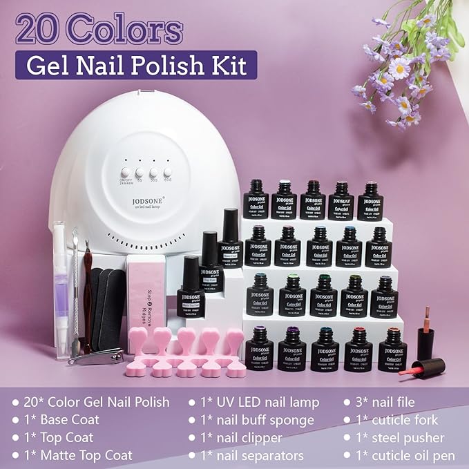 JODSONE 20 Colors Gel Nail Polish Kit with U V Light Base Top Matte Coat High Shine Vibrant Nail Gel Equipped with Manicure Tools-GlimoraGlow