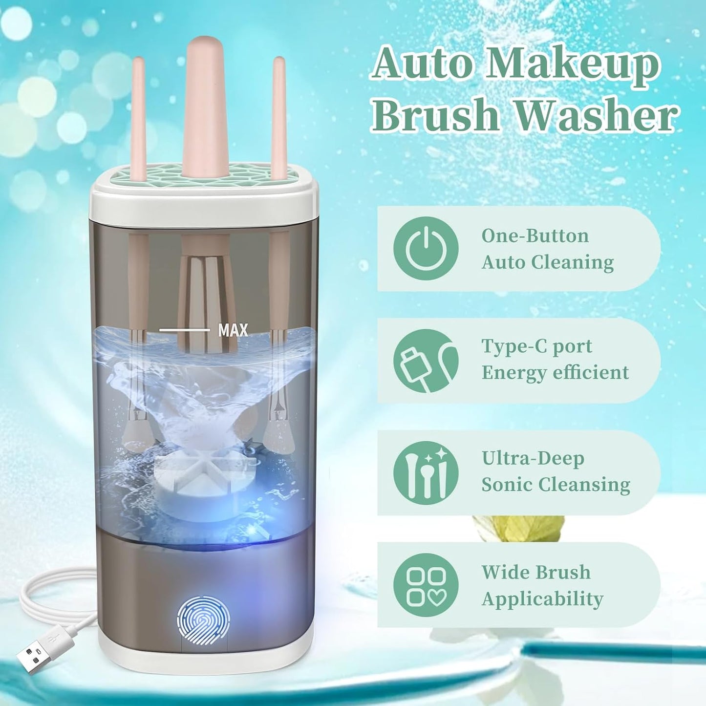 Electric Makeup Brush Cleaner Machine, Ultimate Efficient Automatic Cleaner for All Types of Makeup Brushes- Black-GlimoraGlow