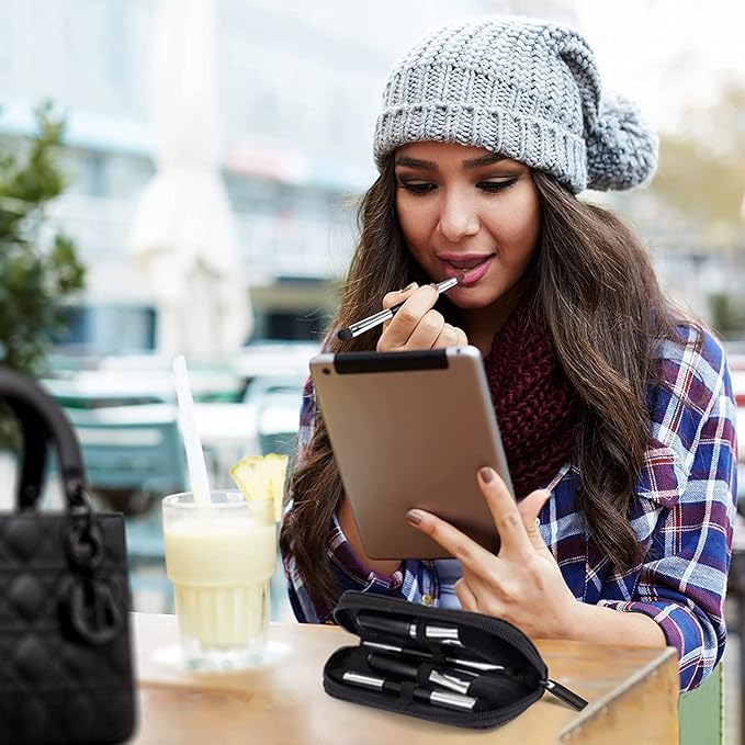 Travel Makeup Brushes Set w/Pouch, 5PCS Double Ended Portable Mini Cosmetic Brushes Kit for Foundation, Eyeshadow, Lip, Blush Make Up Brushes Professional(Black)-GlimoraGlow