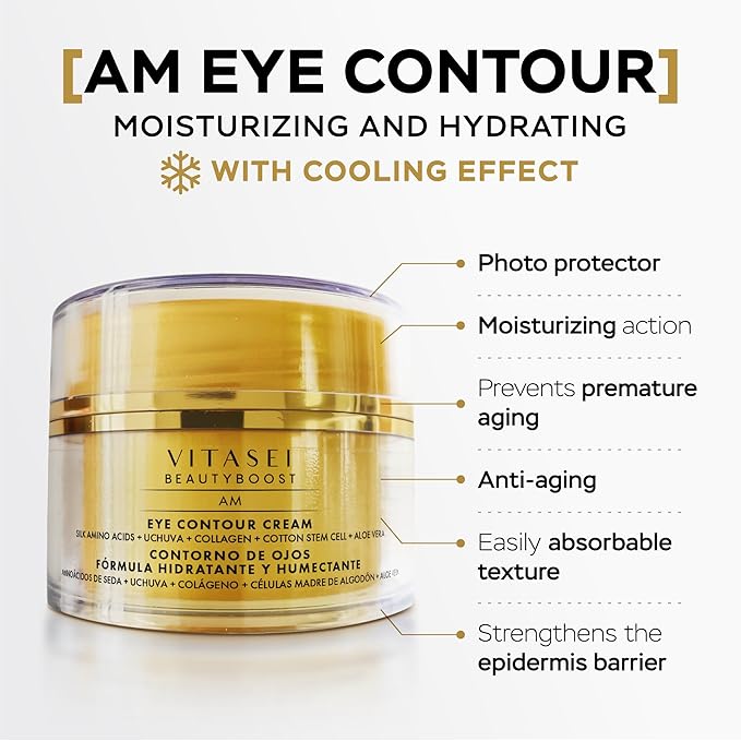 AM/PM Anti-Aging Kit Eye Contour Duo, Deep Hydration Eye Contour Cream with Cotton Stem Cells & Hyaluronic Acid (AM), Eye Contour Anti-Fatigue with Arabic Coffee for Under Eye Lines Protection(PM)-GlimoraGlow