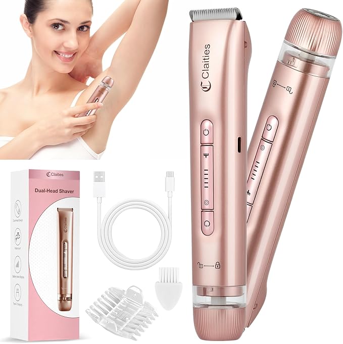 2 in 1 Women Electric Shaver Dual Head Bikini Trimmer for Women IPX7 Waterproof Wet & Dry Use Body Hair Trimmer and Facial Hair Remover for Bikini Underarm Leg Arm Body Face-GlimoraGlow