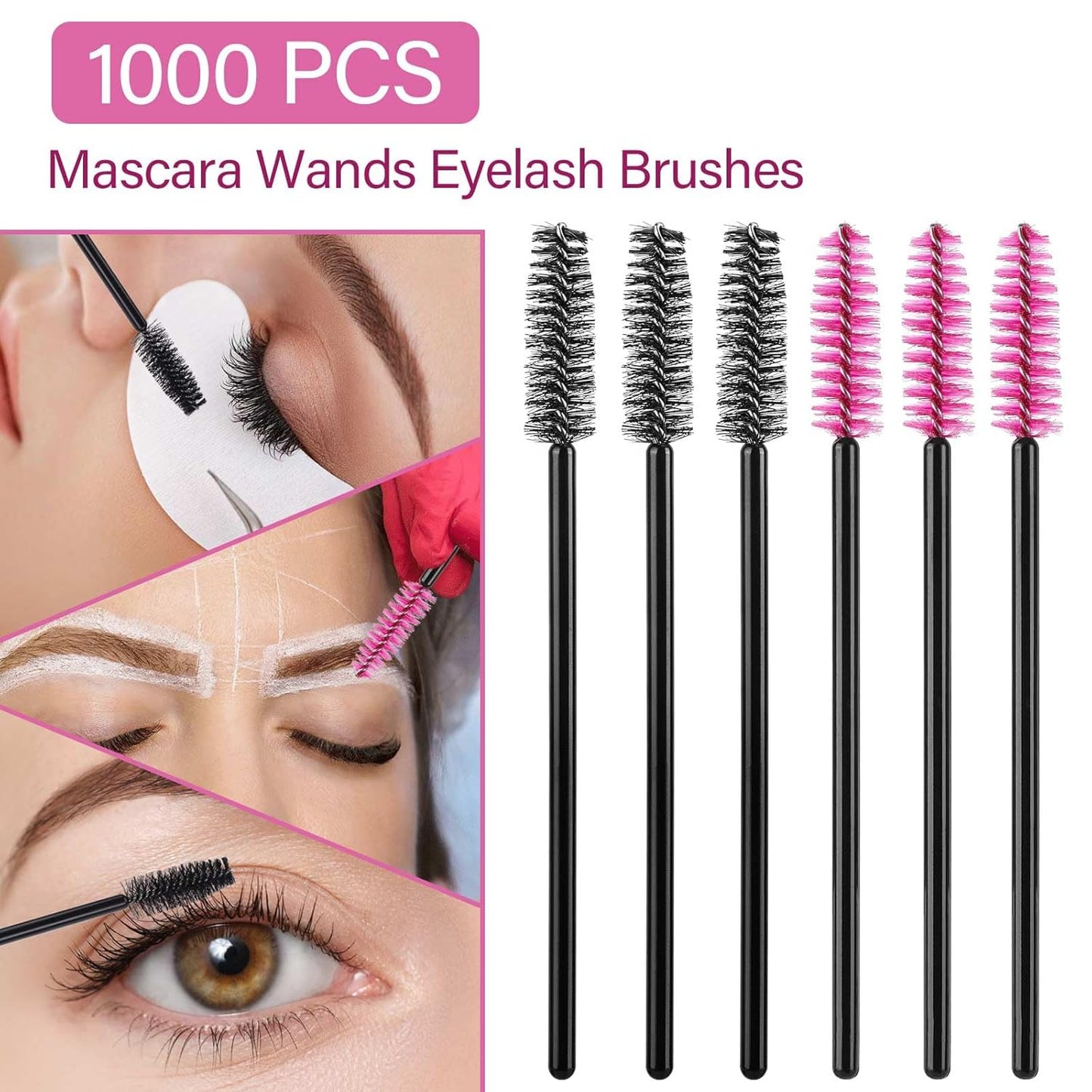 1000 Disposable Mascara Wands Eyelash Brushes Spoolies for Eyebrow Eye Lash Extension Black and Rose Red-GlimoraGlow