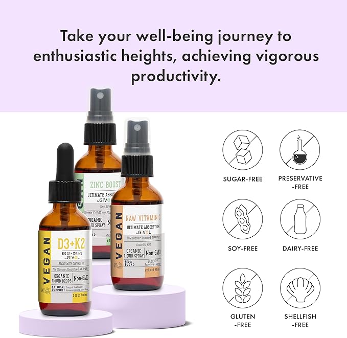 Immunity Support Pack - Raw Vitamin C, D3 & K2 Liquid, Zinc Picolinate - Premium Heart Health Vitamins w/Essential Minerals, Antioxidant Properties, & Cardiovascular Benefits - 180 Days Supply-GlimoraGlow