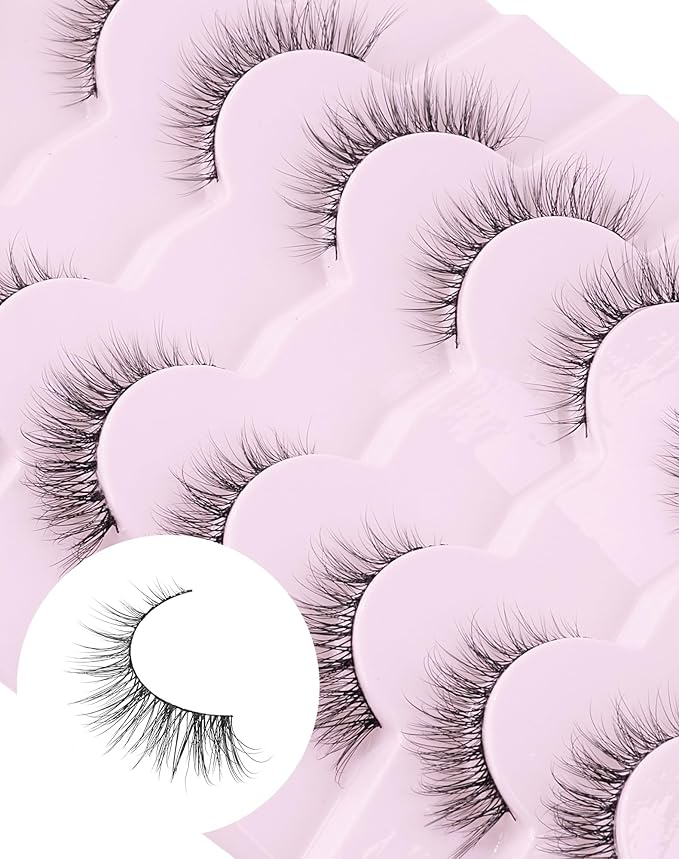 Lashes Natural Cat Eye Lashes Wispy Lashes 13mm False Lashes Wispy Lashes C Curl Strip Eyelashes Thin Cotton Band Soft Fake Eyelashes False Lashes Pack 7 Pairs-GlimoraGlow