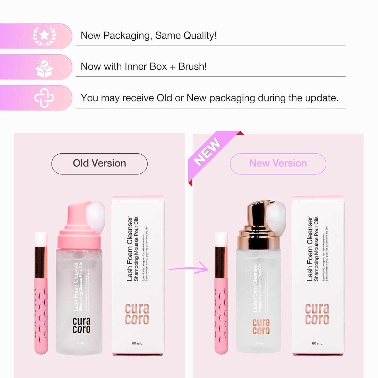 CURACORO 60ML Eyelash Extension Cleanser (Unscented) - Lash Shampoo for Lash Extensions, Eyelash Extension Foam Cleanser for Sensitive Skin, Removes Waterproof Makeup for Professional & Home Use-GlimoraGlow