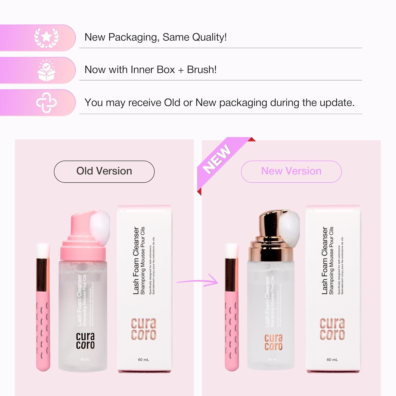 CURACORO 60ML Eyelash Extension Cleanser (Unscented) - Lash Shampoo for Lash Extensions, Eyelash Extension Foam Cleanser for Sensitive Skin, Removes Waterproof Makeup for Professional & Home Use-GlimoraGlow