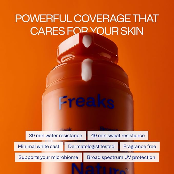 Freaks of Nature Peak Performance SPF 50 | 100% Mineral Sunscreen | Lightweight, Fast-Absorbing, 80-Min Water-Resistant | Plant-Based, Eco-Friendly, Reef-Safe, Cruelty-Free | All Skin Types| 1.7 oz-GlimoraGlow