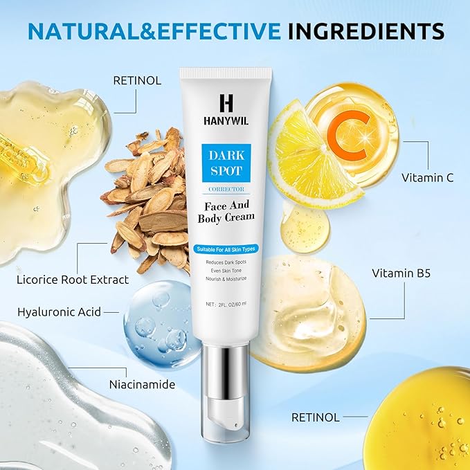 HANYWIL Dark Spot Corrector Cream for Hyperpigmentation,Brightening Serum for Face & Body,Rapid Fade Treatment for Sun Spots, Age Spots & Melasma,Dermatologist-Tested Skin Tone Evenser (2.0 Fl Oz)-GlimoraGlow