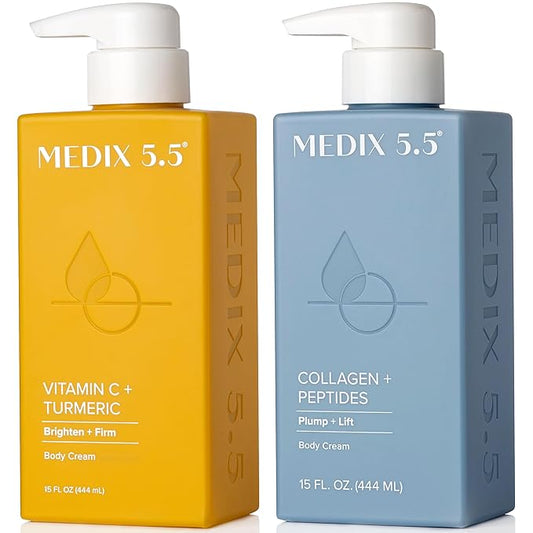 Medix 5.5 Vitamin C Lotion + Collagen Cream Anti Aging Moisturizer Skincare Set, Collagen Lotion Targets Wrinkles, Sagging Skin, Crepey Skin, Vitamin C Cream Brightens & Hydrates Dry Skin, Bundle-GlimoraGlow