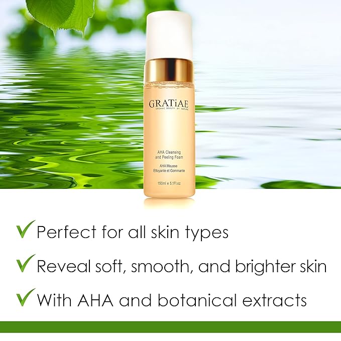 Gratiae organics, AHA Cleansing and Peeling Foam face wash, non-drying facial cleanser for sensitive, acne & allergy prone and all Skin Types, facial cleanser. 5.1 Fl. Oz-GlimoraGlow