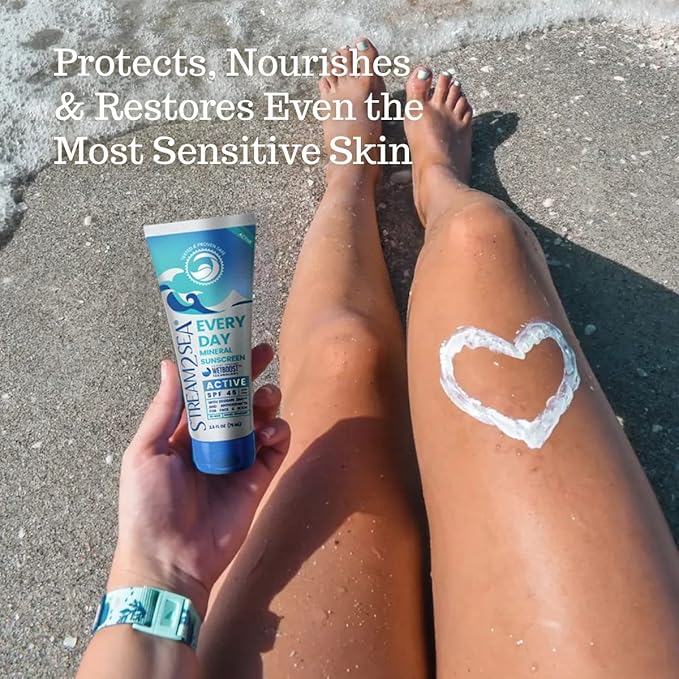 SPF 45 Every Day Active Mineral Sunscreen | 2.5 Fl Oz Biodegradable & Reef Safe Sunscreen for Face & Body | Non-Greasy, Lightweight & Sheer Mineral Protection Against UVA & UVB by Stream2Sea-GlimoraGlow