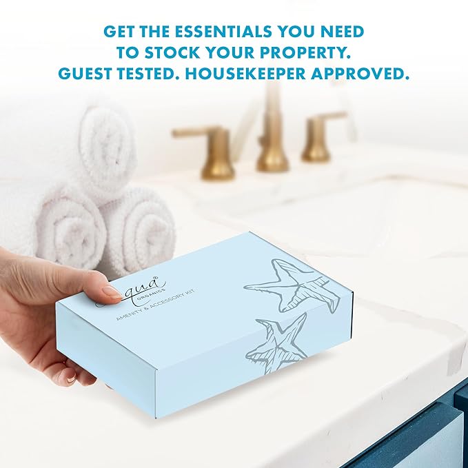 1-Shoppe All-In-Kit|Aqua Organics Amenity Kit|Boxed Hotel Toiletries|Bulk Set 1oz Travel Size Shampoo,Conditioner,Lotion,Body Wash & Bar Soap for Guest Hospitality AirBnB/Vacation Rentals|5 Pieces-GlimoraGlow