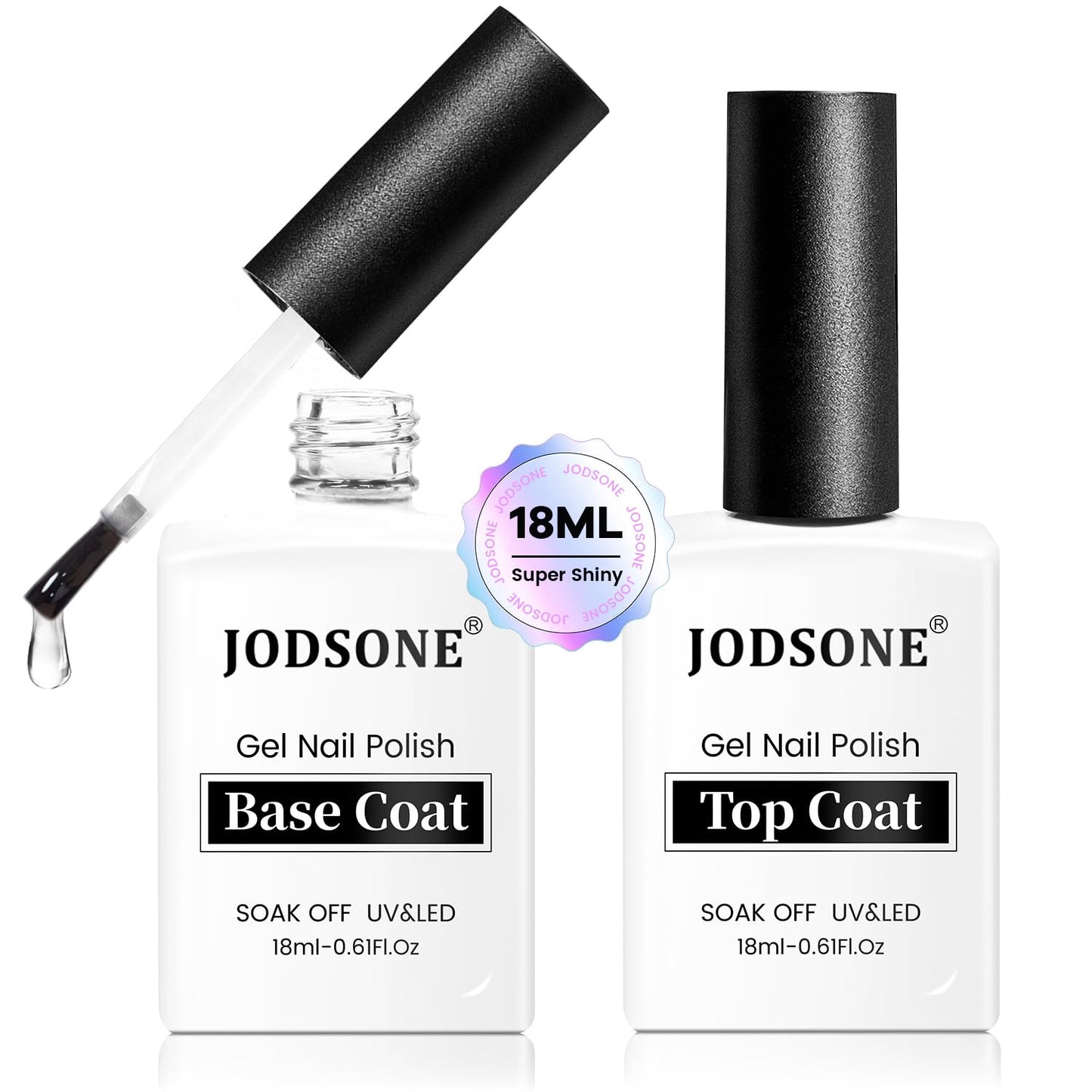 JODSONE 2 Bottles 18ml Top Coat Base Coat Gel Polish Set Compatible for Nail Salon Bright Surface, Girl Gift and At Home DIY Need U V Lamp Curing-GlimoraGlow