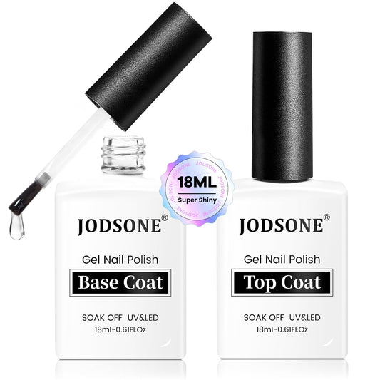 JODSONE 2 Bottles 18ml Top Coat Base Coat Gel Polish Set Compatible for Nail Salon Bright Surface, Girl Gift and At Home DIY Need U V Lamp Curing-GlimoraGlow