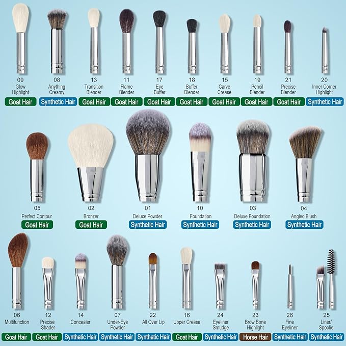 Professional Makeup Artist Brushes Set 26Pcs Real Natural Goat Hair Labeled White Makeup Brush Set with Foundation Powder blush concealer blending eyeshadow contour make up brushes set-GlimoraGlow