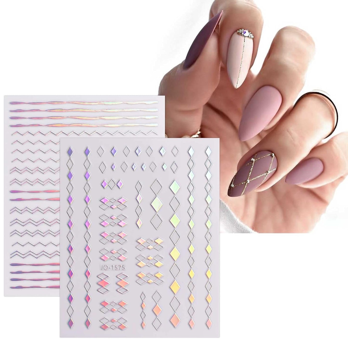 JMEOWIO 12 Sheets Aurora Nail Art Stickers Decals Self-Adhesive Pegatinas Uñas Glitter Holographic Nail Supplies Nail Art Design Decoration Accessories-GlimoraGlow
