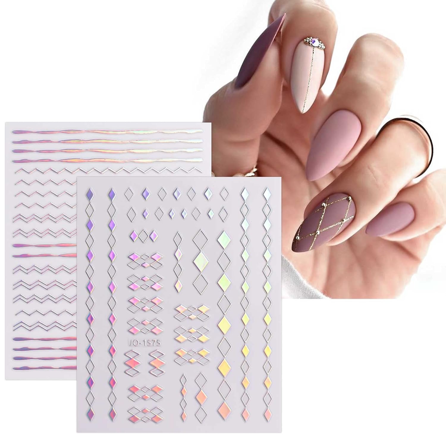 JMEOWIO 12 Sheets Aurora Nail Art Stickers Decals Self-Adhesive Pegatinas Uñas Glitter Holographic Nail Supplies Nail Art Design Decoration Accessories-GlimoraGlow