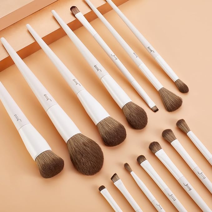 Jessup Makeup Brushes 14Pcs Makeup Brush Set Premium Synthetic Powder Foundation Contour Blush Concealer Eye Shadow Blending Liner Make Up Brush Kit Light Grey T329-GlimoraGlow