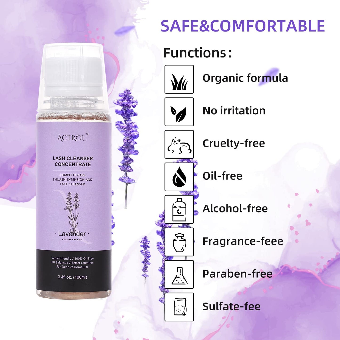 Eyelash Shampoo Concentrate 100ml Lash Extensions Cleanser Concentrate Lavender Foaming Shampoo Paraben & Sulfate Free Wash for Extensions Lashes with Salon Home Care-Makes 60ml Bottles-GlimoraGlow