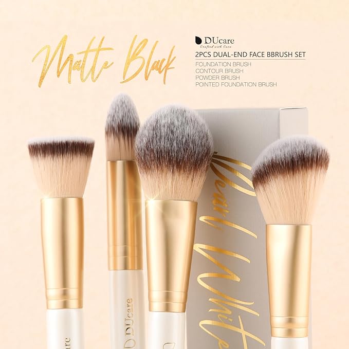 DUcare Makeup Brushes Duo End Foundation Contour Powder and Buffer Brush Bronzer Double Makeup Brush Set 2Pcs white-GlimoraGlow