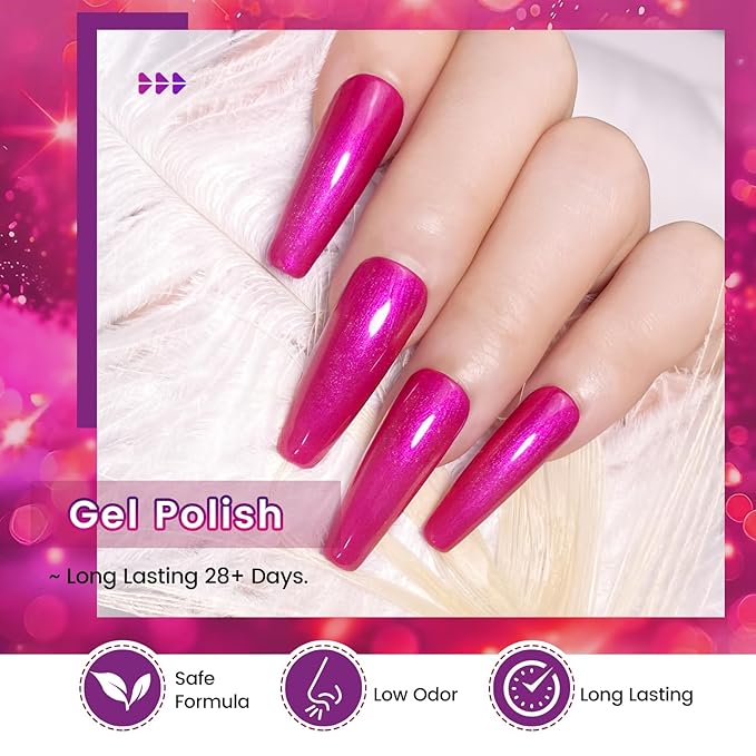 JODSONE 10ml Gel Nail Polish Set Red Glitter 6Colors Glitter Rose Red Gel Polish Lacquer Glossy Art for Nail and Salon Need U V Lamp-GlimoraGlow