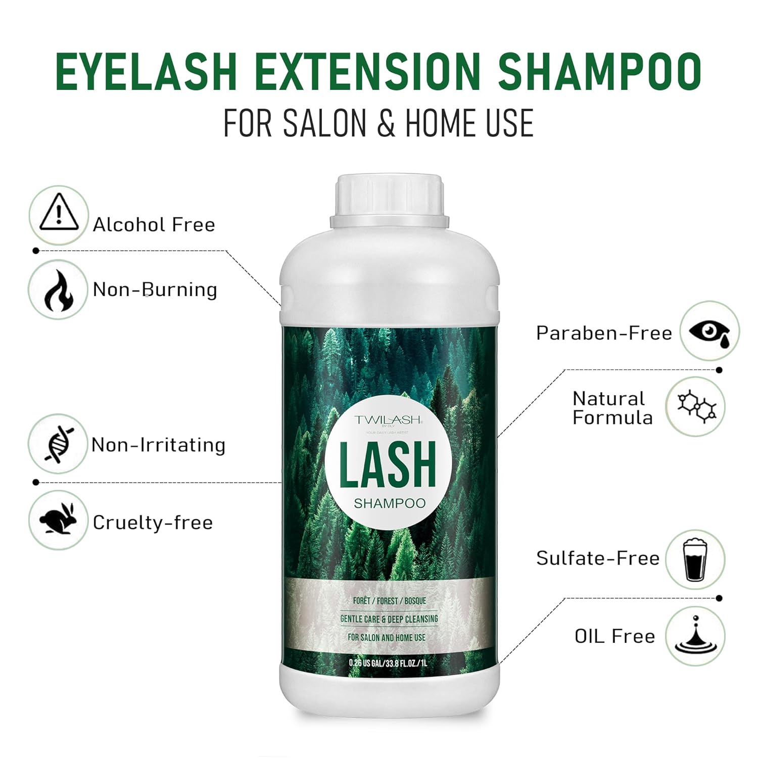 Lash Shampoo, Eyelash Cleanser for Extensions, 33.6 Fl Oz, Safe Makeup Remover, Non-irritating or Burning Formula, Eyelid Foaming Cleanser for Professional Salon and Home Use-GlimoraGlow