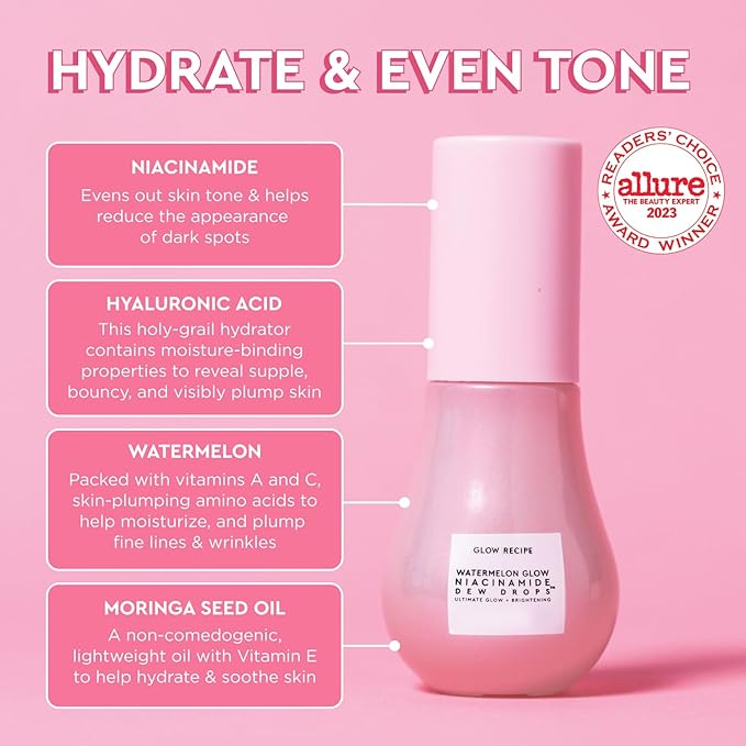 Glow Recipe Stocking Stuffer Niacinamide Serum Dew Drops Ornament - Hydrating Face Serum & Illuminating Makeup Primer for Dewy, Glass Skin + Hyaluronic Acid for Plumping & Highlighting (15 ml)-GlimoraGlow