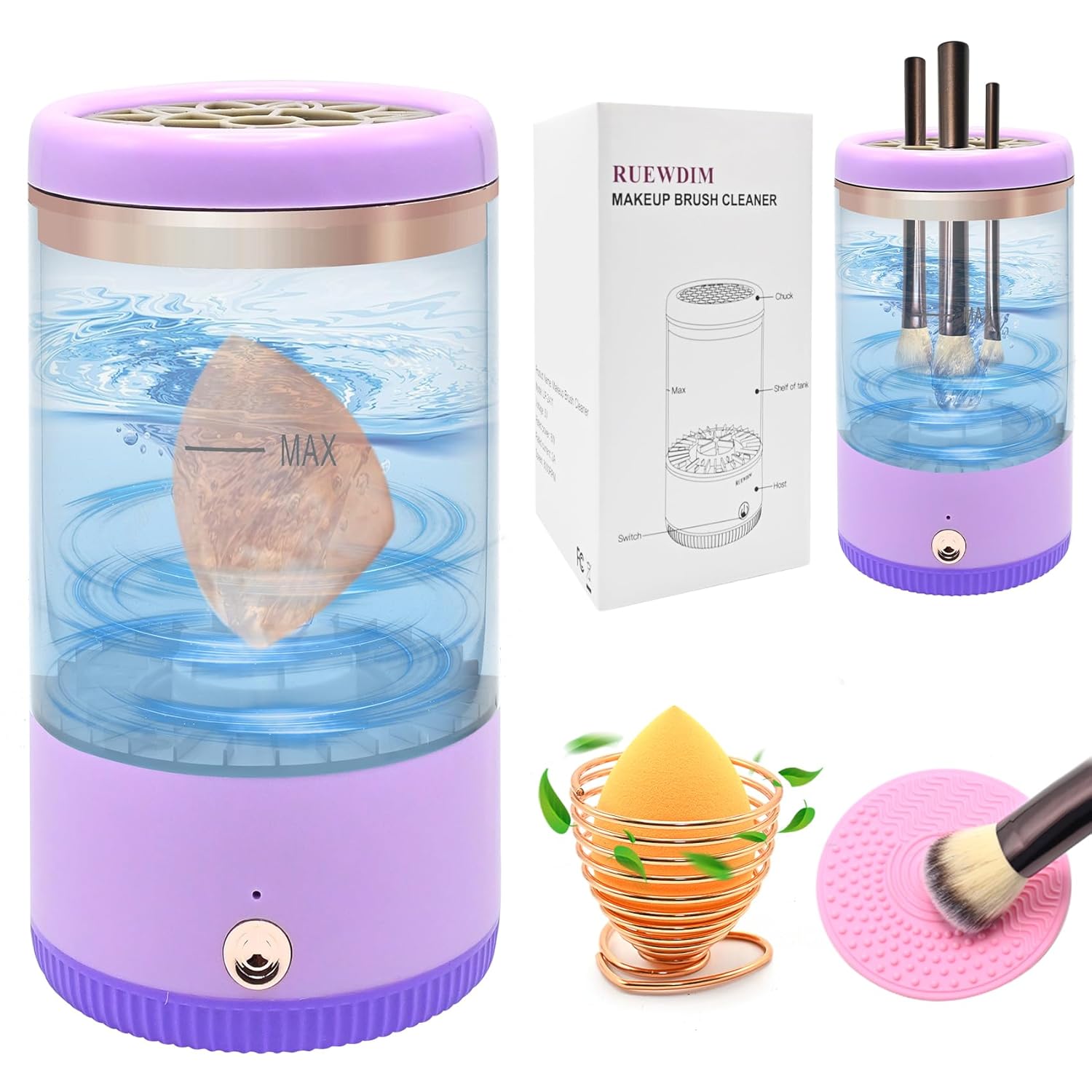 Makeup Brush Cleaner,Low noise and 8000 RPM Electric Makeup Brush Cleaner Machine for Deep Cleaning,Automatic Spinning Cosmetic Brush Cleaner for All Size Makeup Brushes and Sponges(purple)-GlimoraGlow