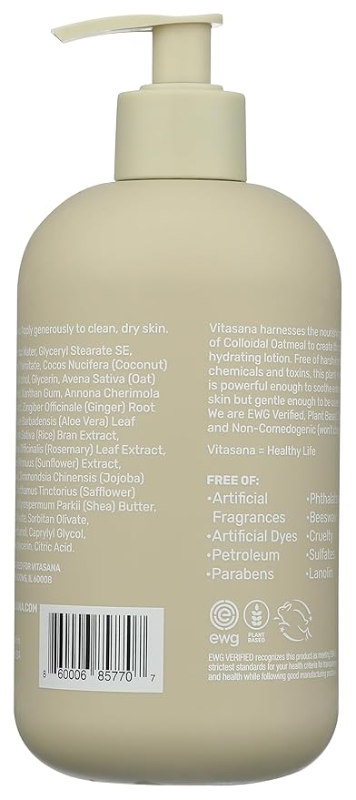 Vitasana Hydrating Hand & Body Lotion, 16 oz – Fragrance‑Free, 99% Plant‑Derived with 2% Colloidal Oatmeal, EWG Verified, Hypoallergenic, Paraben‑Free, Sulfate‑Free, Cruelty‑Free-GlimoraGlow