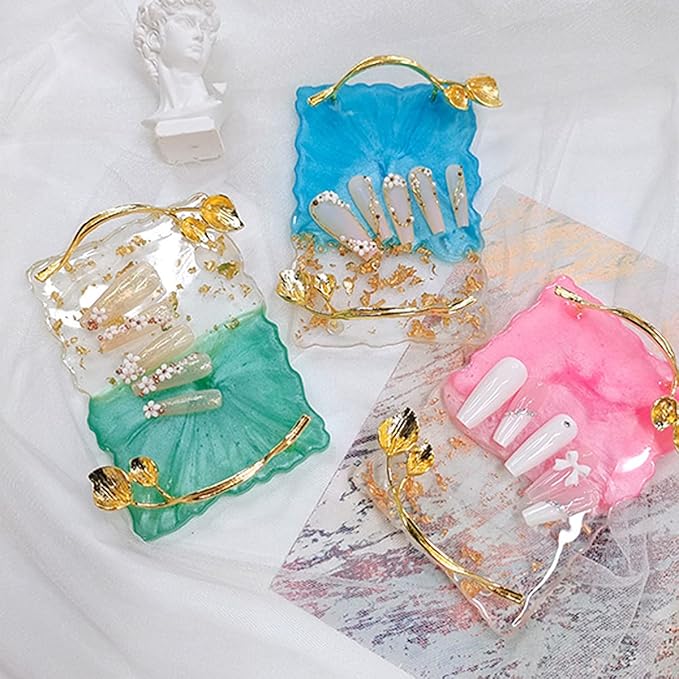 2023 Retro Nail Art Palette, Nail Painting Mixed Color Palette with Leaves Handle, Nail Holder Gel Color Makeup Display Board Pallet (Blue)-GlimoraGlow