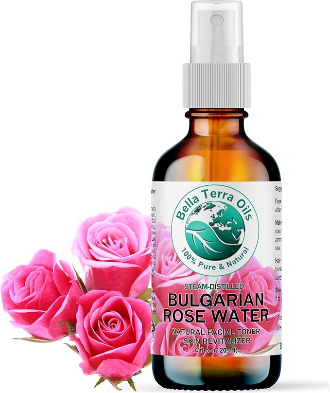 Bella Terra Oils - Organic Rose Water Mist 4 oz - Capture The Bulgarian Rose Essence, Perfect as a Gentle Rosewater Face Mist, Free from Synthetics-GlimoraGlow