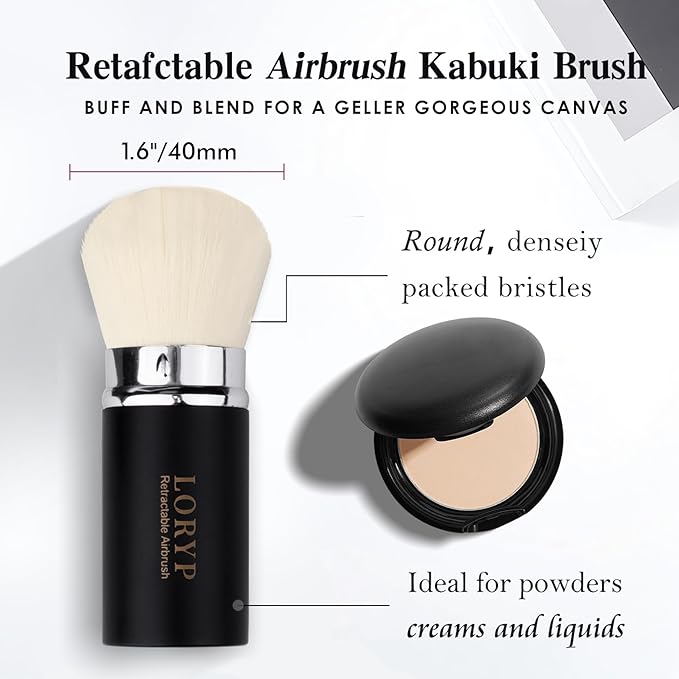 LORYP Retractable Makeup Brush Matte Black Kabuki Foundation Brush for liquid Cream and Powder Makeup 2 Pack Travel Makeup Brush Set-GlimoraGlow