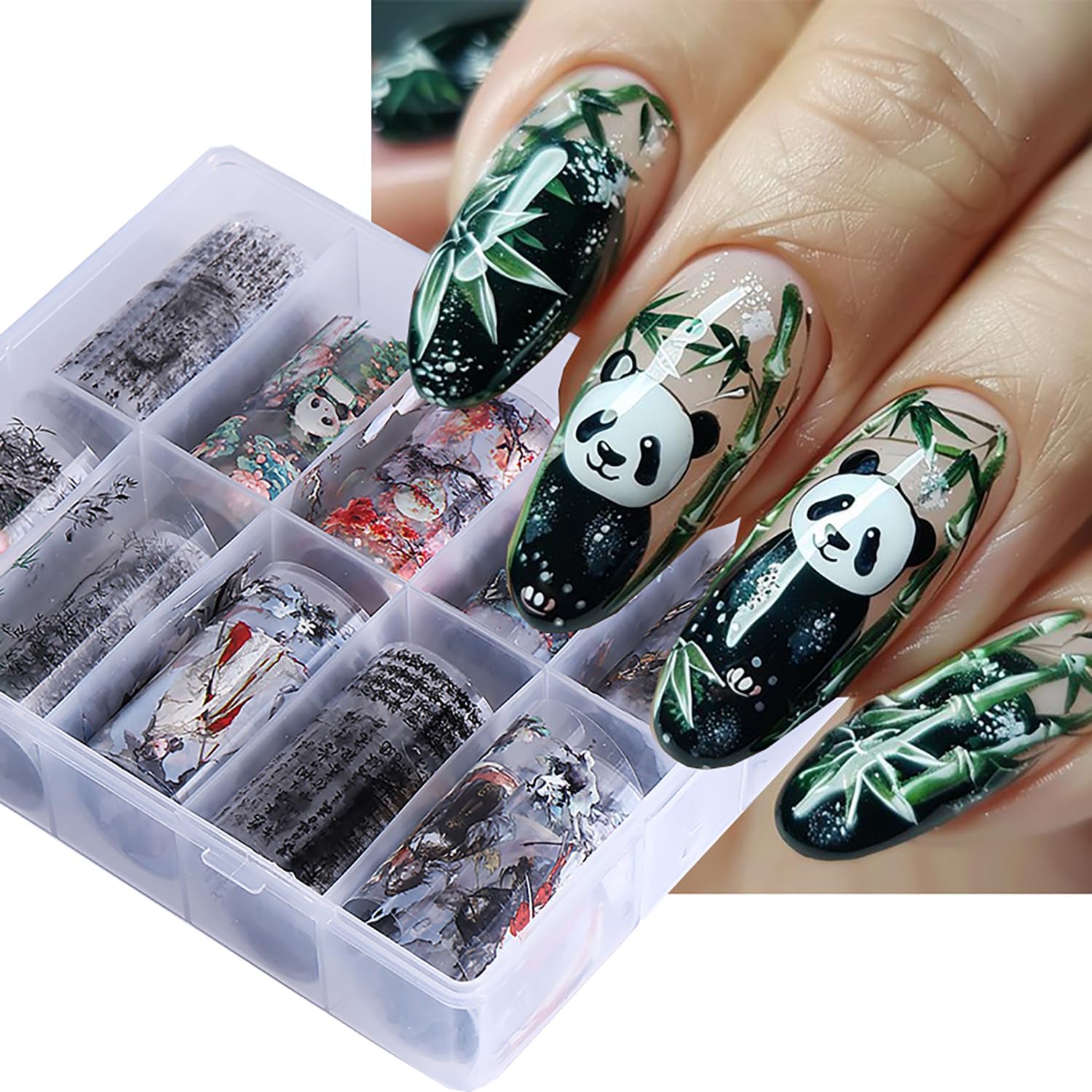 10 Rolls Nail Foils Transfer Nail Art, Chinese Style Nail Foil Transfer Stickers Self Adhesive Nail Art Supplies Decals Cute Panda Manicure Accessories Fall Winter Nail Decorations for Women-GlimoraGlow