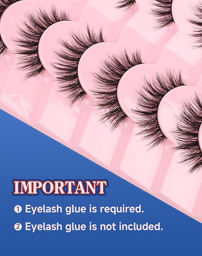Lashes Natural Look Wispy Spiky Eyelashes Everyday False Lash Soft Strip Eyelashes Fluffy 7 Pairs D78-GlimoraGlow
