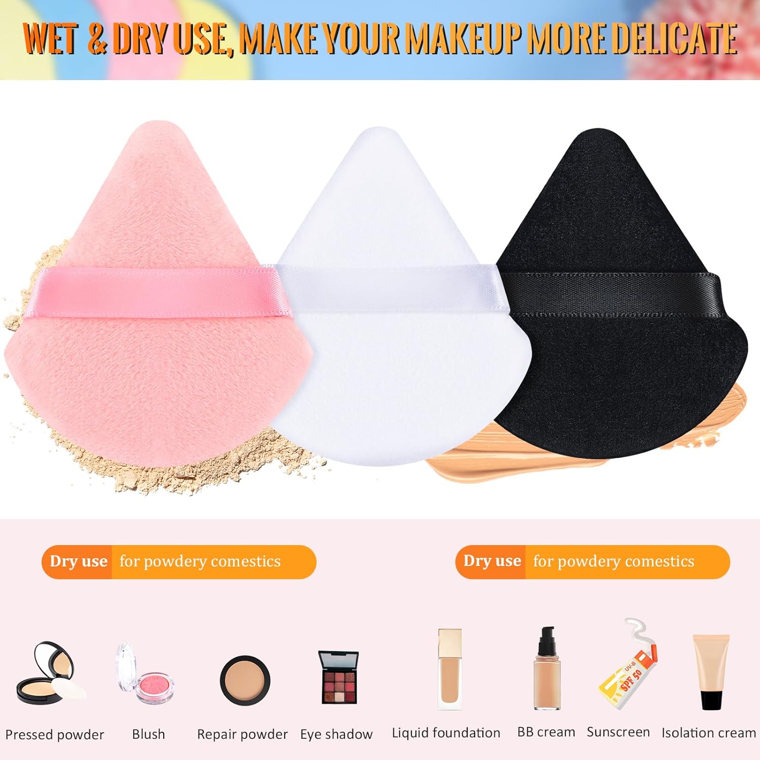 Meanplan 100 Pcs Powder Puff Face Soft Makeup Sponge Triangle Powder Puffs for Loose Velour Cosmetic Foundation Wet Dry Sponge Makeup Tools(Vivid Colors)-GlimoraGlow