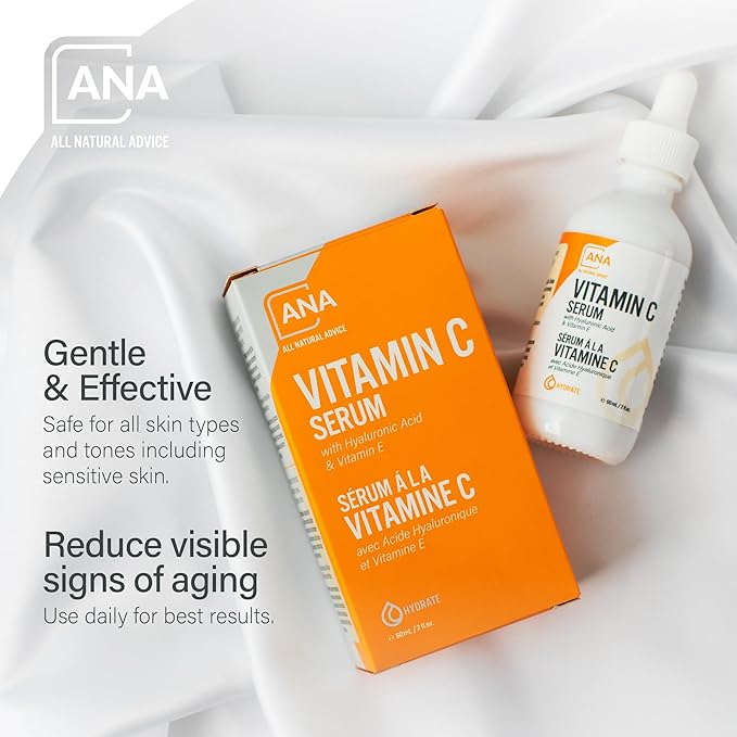 All Natural Advice Vitamin C Serum 60mL | 20% Vitamin C Face Serum Solution with Organic Botanicals, Hyaluronic Acid & Vitamin E | UV-Shielding Glass Bottle, Spray & Dropper | Canadian Skin Care-GlimoraGlow