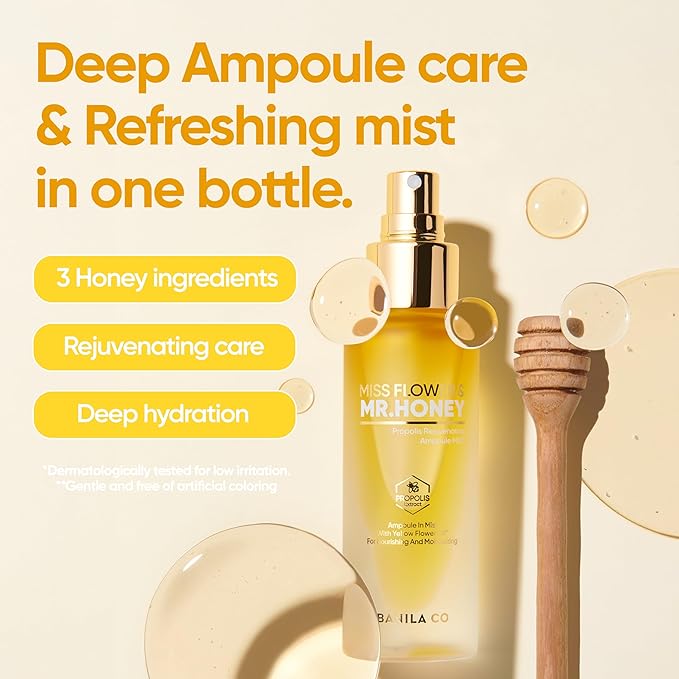 BANILA CO Miss Flower & Mr Honey Propolis Ampoule Mist | Nourishing Skin Double Layer & Moisturizing Makeup Fixer Setting Spray | Hydration Boost, Radiant Glow Serum (99ml / 3.34 fl oz)-GlimoraGlow