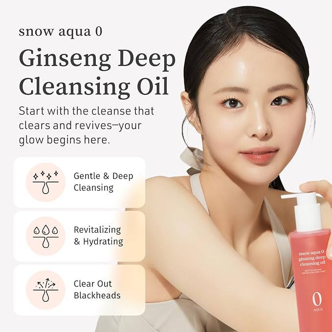 NOONI Facial Cleanser - Snow Aqua 0 Ginseng Deep Cleansing Oil | Makeup Blackhead Remover, Pore Care Control, Glass Skin, Helps Control Sebum, Revitalizing Care, 6.76 FL.Oz (200 ml)-GlimoraGlow