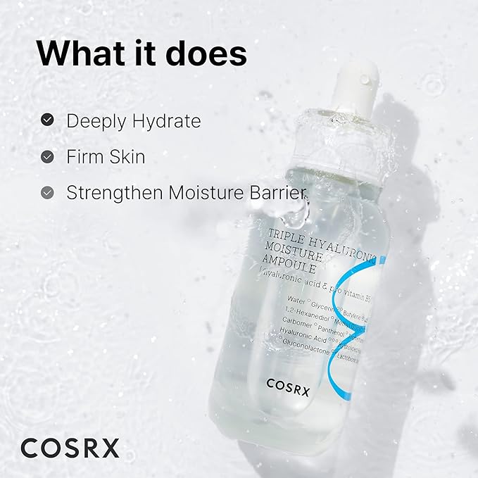 COSRX Hydrium Triple Hyaluronic Moisture Ampoule, 40ml / 1.35 fl.oz | Hyaluronic Acid Viscous Serum | Korean Skin Care, Animal Testing Free, Paraben Free-GlimoraGlow
