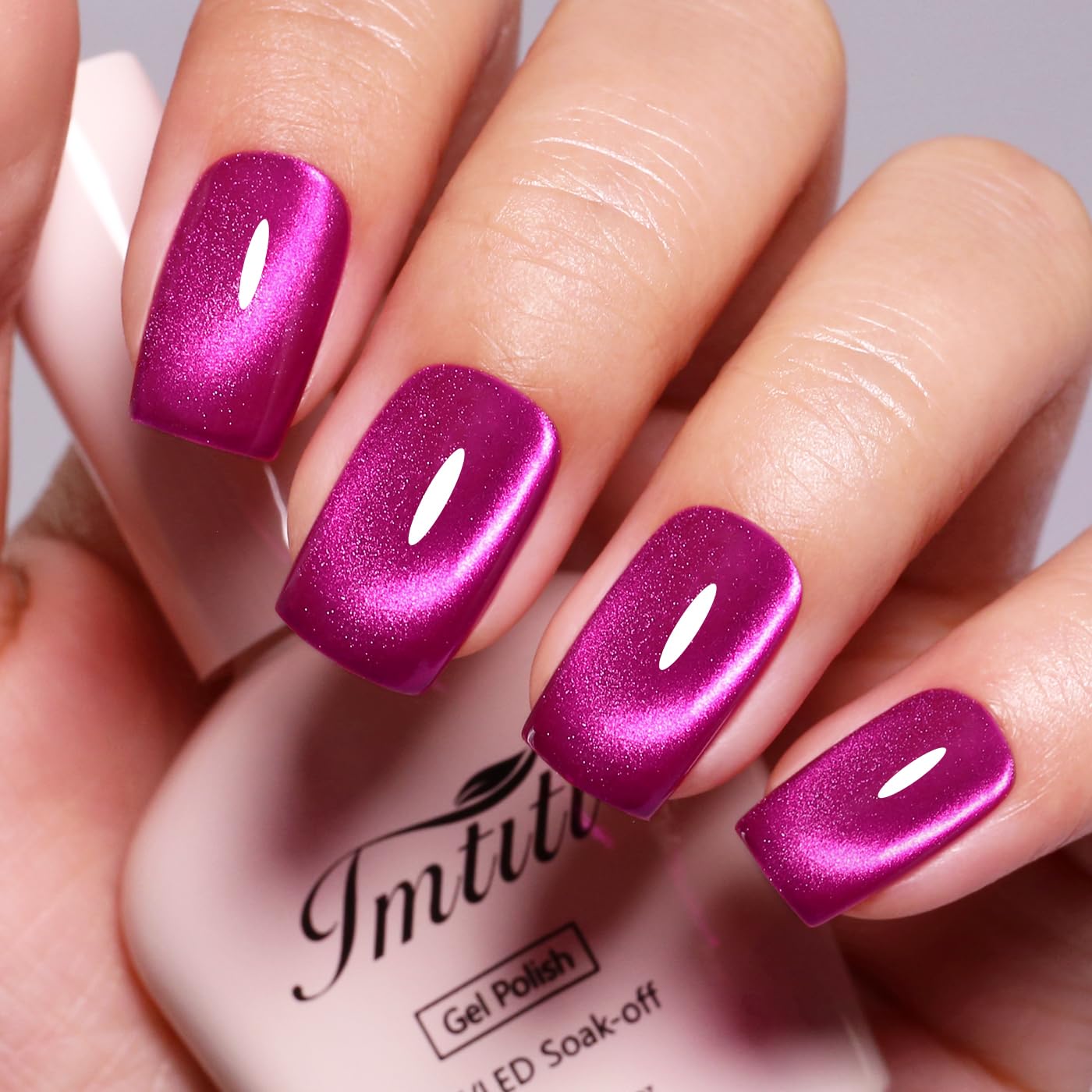 Imtiti Cat Eye Gel Nail Polish, Hot Pink Holographic Magnetic Crystal Nail Gel Polish With Magnet Glittery Galaxy Spring Summer Kit Soak Off UV Led 10ML-GlimoraGlow