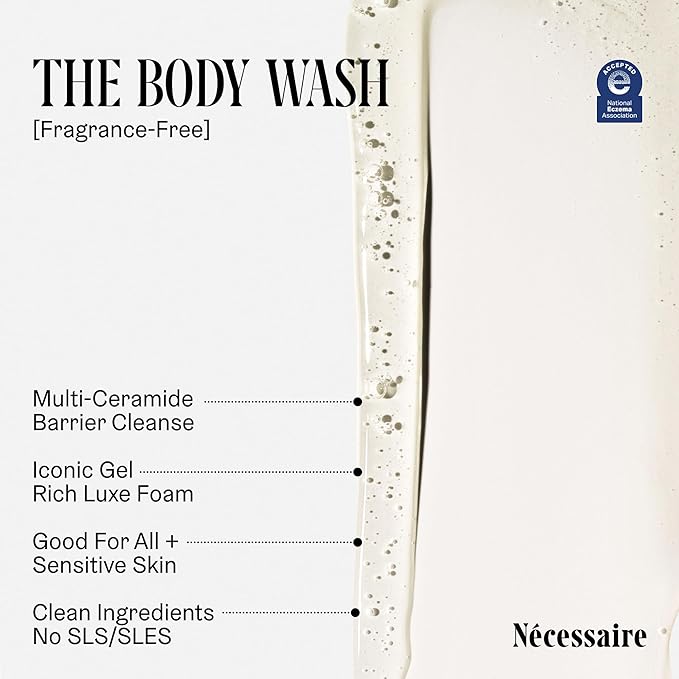 Nécessaire The Body Wash. Fragrance-Free. Multi-Vitamin Gel Cleanser. Nourish, Soften. Hypoallergenic. Dermatologist-Tested. No SLS/SLES. 250 ml / 8.4 fl oz-GlimoraGlow