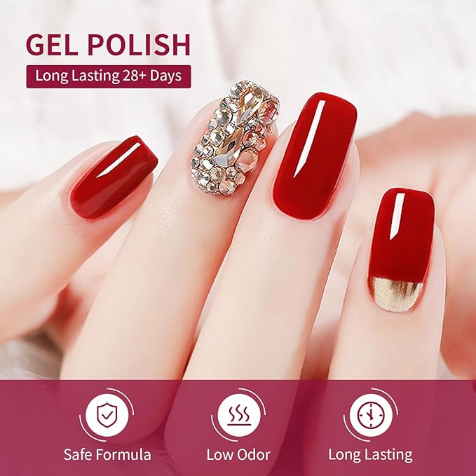 JODSONE 10ml Red Gel Nail Polish Set 6Colors Rose Red Deep All Seasons Neutral Soak off LED Lamp Gel Manicure Set for Nail Art-GlimoraGlow