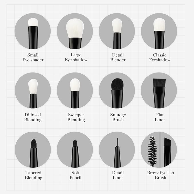 Jessup Eyeshadow Brush Set 12pcs Black Eye Makeup Brushes Set Professional with Natural Synthetic Hair for Eyebrow Eyelash Eyeliner Spoolie Blending, T322-GlimoraGlow