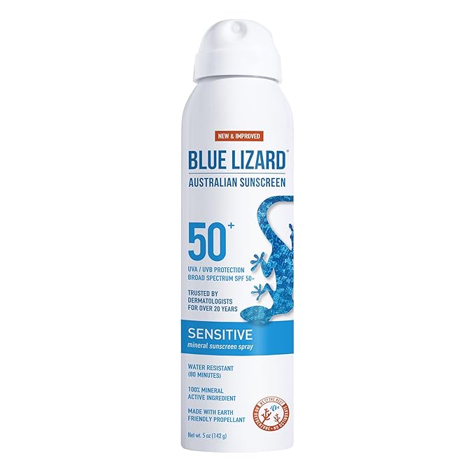 Blue Lizard Sensitive Mineral Sunscreen Spray SPF 50+, Dermatologist-Recommended Brand, Broad-Spectrum UVA/UVB Protection, Water-Resistant, Zinc Oxide Formula, 5 fl oz (Pack of 2)-GlimoraGlow