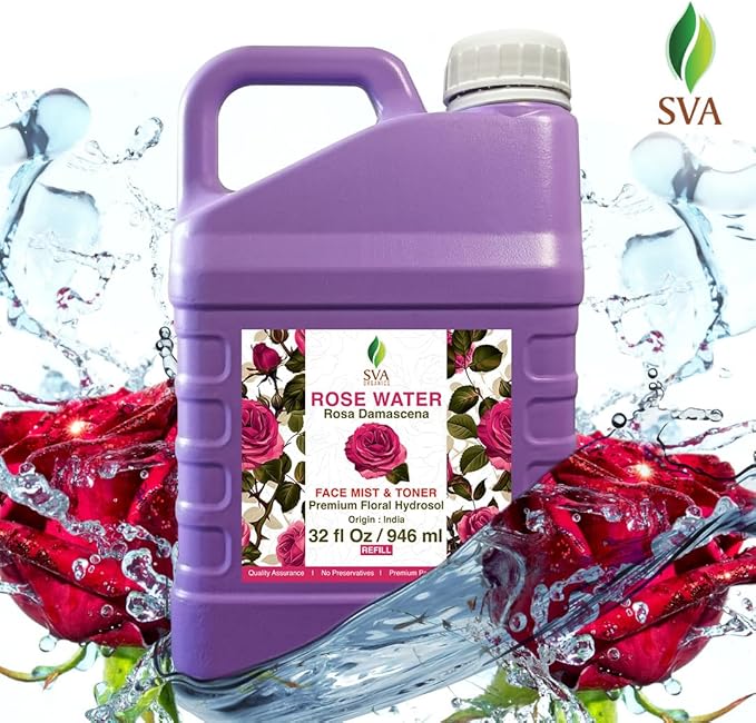 SVA Rose Water - 32 Fl oz - Refreshing Rose Water Spray for Skin Care, Skin Hydration, Bath, Soaps, Haircare & Aromatherapy-GlimoraGlow