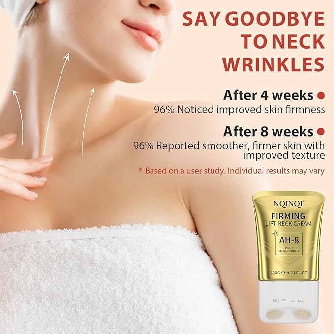 AH-8 Firming Neck Cream with Roller - Neck and Chest Firming Cream to Lift, Tighten & Smooth Sagging Skin, Reduce Wrinkles & Hydrate for Youthful Neck, 4.23 Fl Oz-GlimoraGlow