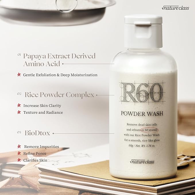 R60 Rice Enzyme Powder Face Wash Cleanser – Exfoliating, Deep Cleansing, Removes Pore Impurities for Soft Radiant Skin, Korean Skincare1.76oz-GlimoraGlow