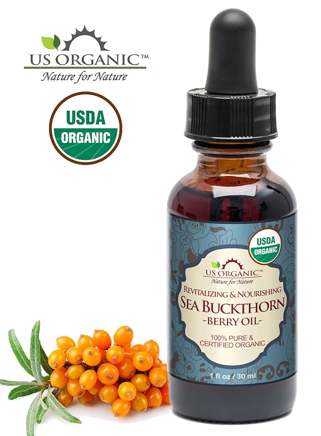 US Organic Sea Buckthorn Berry (Fruit) Oil, Supercritical CO2 extracted, USDA Certified Organic,100% Pure Virgin, Unrefined in Amber Glass Bottle, Face, Hair, spot Treatment, Anti Aging, 1 oz (30 ml)-GlimoraGlow