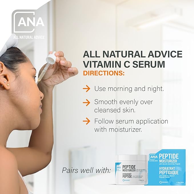 All Natural Advice Vitamin C Serum 60mL | 20% Vitamin C Face Serum Solution with Organic Botanicals, Hyaluronic Acid & Vitamin E | UV-Shielding Glass Bottle, Spray & Dropper | Canadian Skin Care-GlimoraGlow